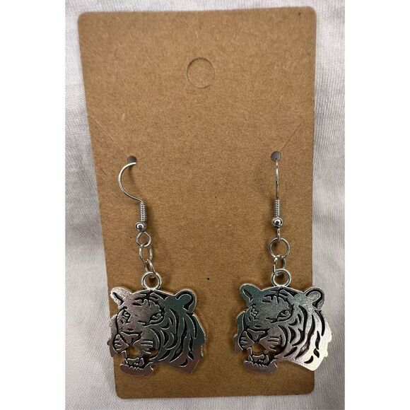 Handmade Silver Dangly Tiger Earrings - Picture 1 of 4